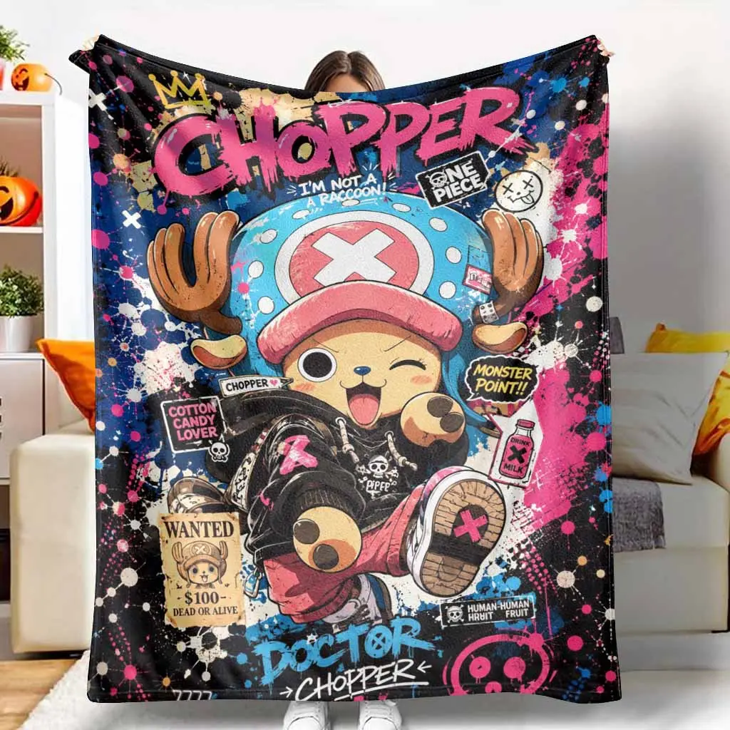Chopper Flannel Blanket Cartoon Street Art Print Soft Cozy Warm Durable Lightweight for Bedroom Sofa Office Anime Fan Gift Home Decor,back to school,back to school shopping