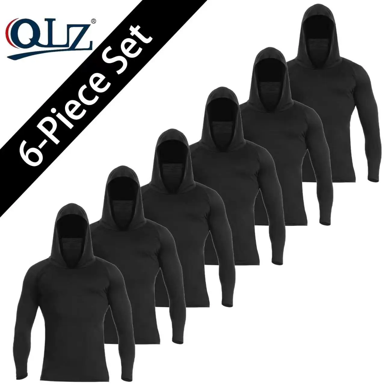 [NEW 6pcs] Men's Quick-Drying Breathable Sleeve Sports Hoodies with Masks - 2026 Fishing Activewear Tees, Form-Fitting Long-Sleeved Compression Tops for Spring & Autumn Fitness, Enhanced Performance (Great Gift Option), Breathable Sleeve Men's Sports Hood
