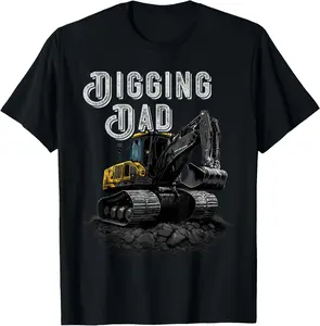 100%cotton Mens Backhoe Digging Dad Excavator Construction Truck Dredging T-Shirt