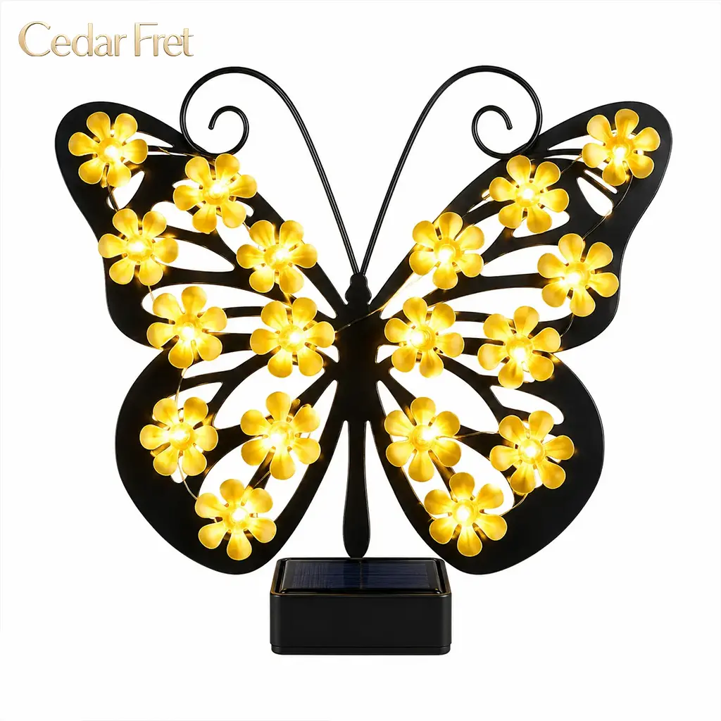 Solar Butterfly Garden Light, Outdoor Solar Fence Decor with Warm White Flower LEDs, Decorative Butterfly Wall Light for Patio, Yard, Porch, Garden Fence, Lawn, Backyard, 10.24 x 1.97 x 9.25 in
