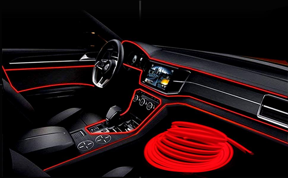 El Wire Blue Interior Car LED Strip Lights, M Neon Wire USB V with Fuse Protection for Automotive Interior Decoration, with mm Sewing Edge