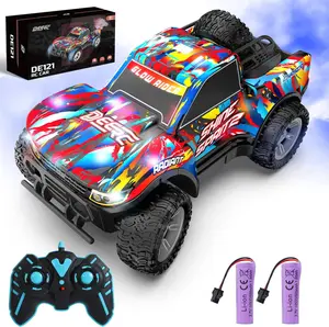 DEERC RC Monster Truck Gift, Remote Control Drift Car with Spray, Lights & Music, 2.4GHz All Terrain Stunt Truck with 40 Mins Playtime, 2 Batteries