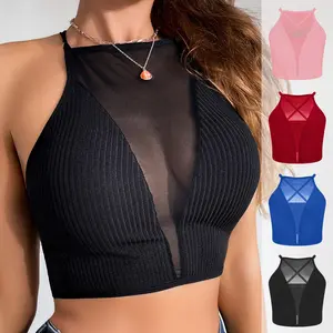 5pcs Sexy Mesh Camisole Crop Top Corset Ribbed Backless Underwear Hot Fashion Women Casual BrassiereTank Top Bralette Lingerie SpringStatements