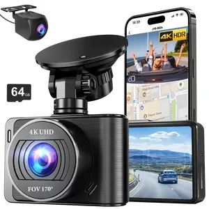 【Free 64GB Memory Card】Dash Camera 4K/1080p Full HD IPS Screen with App Control, G-Sensor, Loop Recording, Parking Mode Built-in WiFi for Cars, Night Vision, Live Preview Vehicle Automotive
