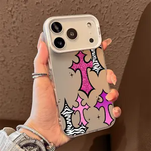 Sparkle powder zebra pattern cross Phone Case for iPhone 17 AIR 17 PRO 16 PRO 15  PRO MAX  14 PLUS 13 PRO 12 11 PRO XS MAX X XR Samsung Galaxy S25 Ultra S24 S23 S22 Plus  series(anti-drop hard shell) shockproof mobilephone protective cover