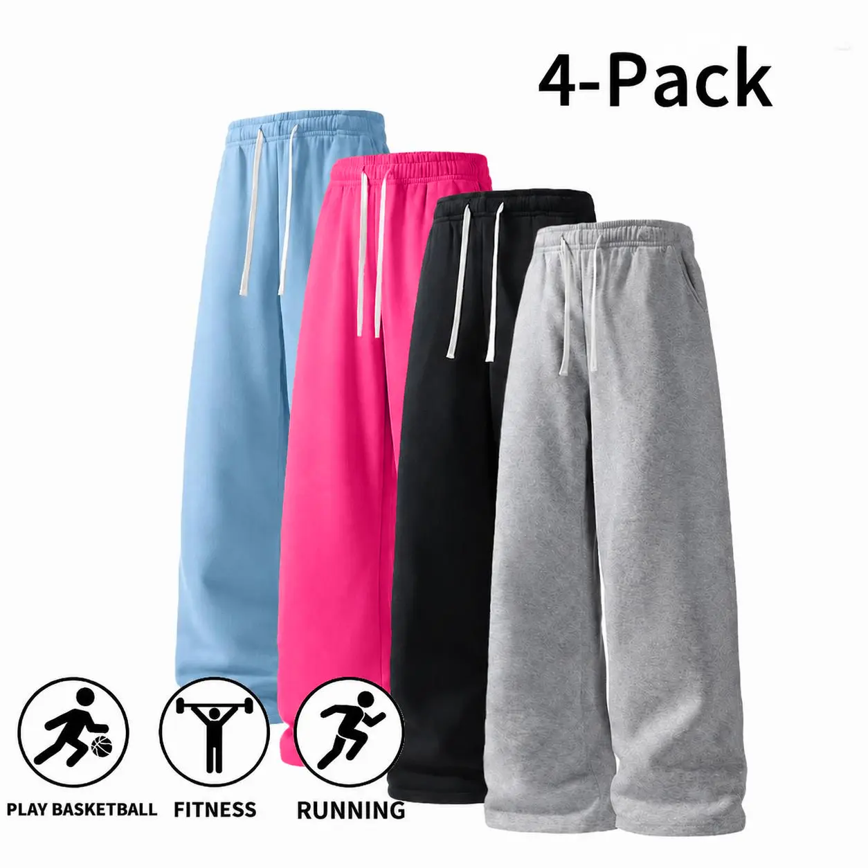 4-Pack Fall & Winter Styles Ultra-Soft Wide-Leg Sweatpants| Breathable athletic pants for basketball, running, and gym (optional 4-pack and 1-pack)|Y2K Pants|Urban Style Pants|Aesthetic Pants