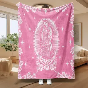 Virgin Mary Pattern Blanket Soft Warm Flannel Throw for Couch Sofa Bed Home Decor Travel Essentials 4 Sizes Inches