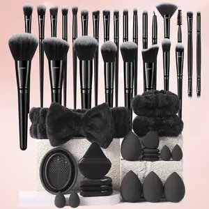 25pcs Makeup Brush Sets&4PCS Makeup Sponges&4PCS Mini Makeup Sponges&4PCS Triangle Powder Puffs&4PCS Mini Air Cushion Powder Puff&1PCS Makeup Brush Cleaning Tools&1PCS Hairband&2PCS Hand Bowl Strap For Preventing Water From Flowing Into Clothes, Makeup Br