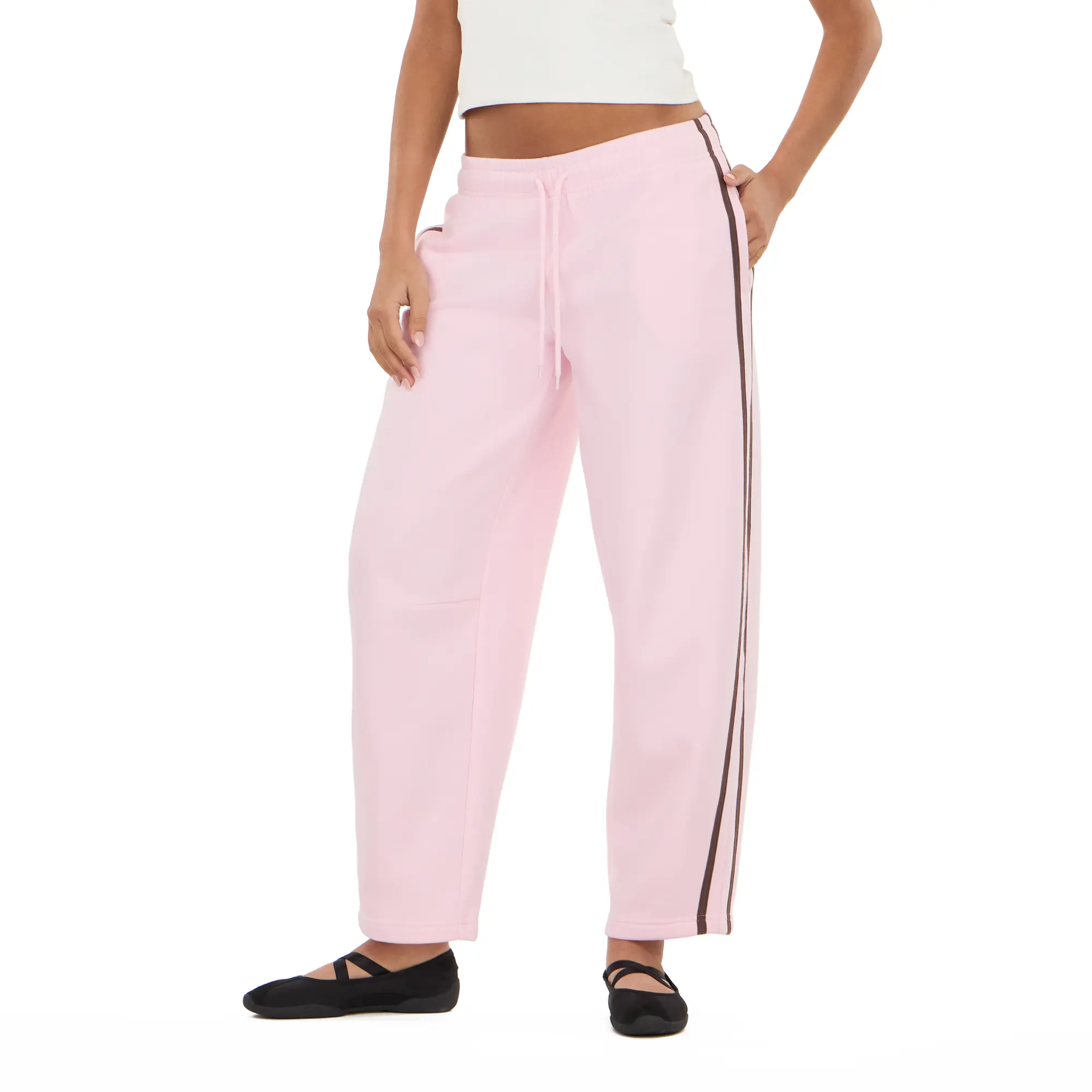 Forever 21 Women's Barrel Leg Joggers - Sporty Chic Athleisure Pants for Women, Side Stripe, Adjustable Drawstring, Elastic Waistband, Comfortable Volume, Athletic-Inspired Style, Elongating Look, Gym Clothes