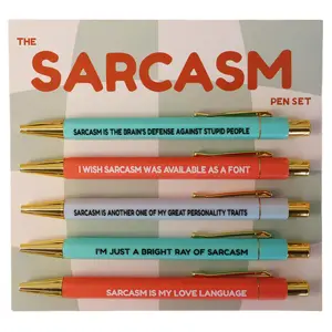 Sarcastic Quote Pattern Ballpoint Pen Set, 5 Counts/set 1.0mm Black Ink Ballpoint Pen, Humorous Language Ballpoint Pen, Unique Office Gift, Funny Teacher Pens