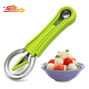 Melon Baller Scoop Set,4 In 1 fruit cutters shapes, watermelon scooper fruit scooper and baller, fruit carving tools（Green）