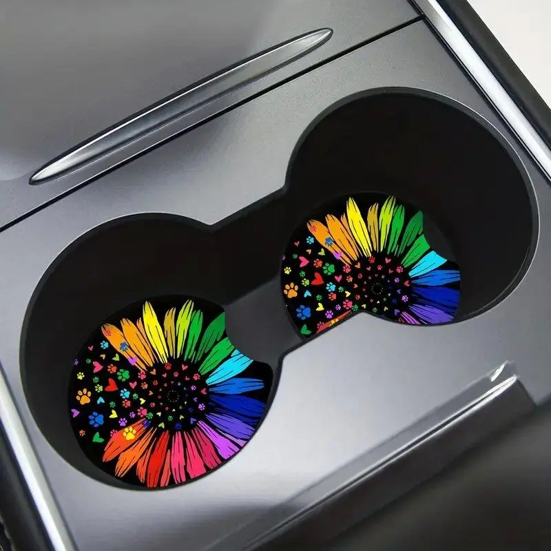 Flower Pattern Car Coaster, Round Anti-slip Cup Holder Decorative Cup Mat, Car Cup Holder Coaster For Gift, Car Decoration, Car Trinkets, Car Interior Accessory, Car Interior Ornaments, Car Accessories Interior