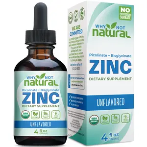 Why Not Natural Organic Liquid Zinc Drops Supplement with Zinc Picolinate and Bisglycinate 4 fl, USDA Organic, Gluten-Free, Vegan and GMO-Free Edible Dietary Healthcare Vitamins Fitness Optimum