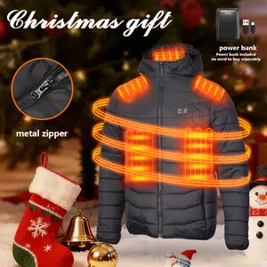 Valentine's Day gift, FathersDayGift,Christmas gift  Rrtizan Unisex Heated Jacket 90% Duck Down 9 - Zone Heating 10000mAh Battery Waterproof Windproof Detachable Hood