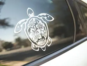 2Pcs Turtle Hibiscus Flower Decal, Available In Many Sizes And Colors, Vinyl Decal