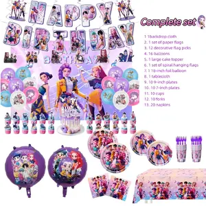 Happy Birthday Banner Decoration Set, Letter Balloons & Party Tableware Supplies, Pink Girls Theme for Classroom, School Event, Fan Meeting & Birthday Party