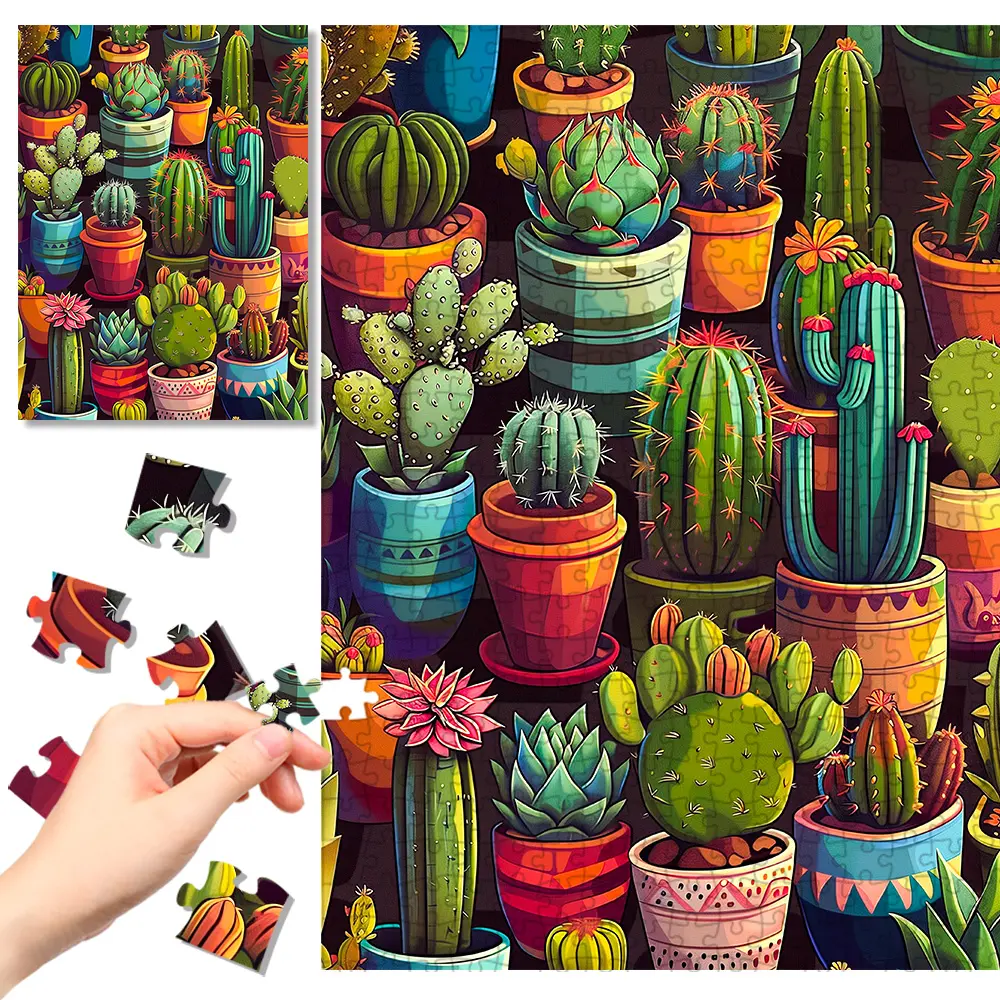 500 Piece Jigsaw Puzzles for Adults - Whimsical Cactus Art, Challenging Puzzle with Letters on Back for Mindfulness & Family Fun PTDA026S