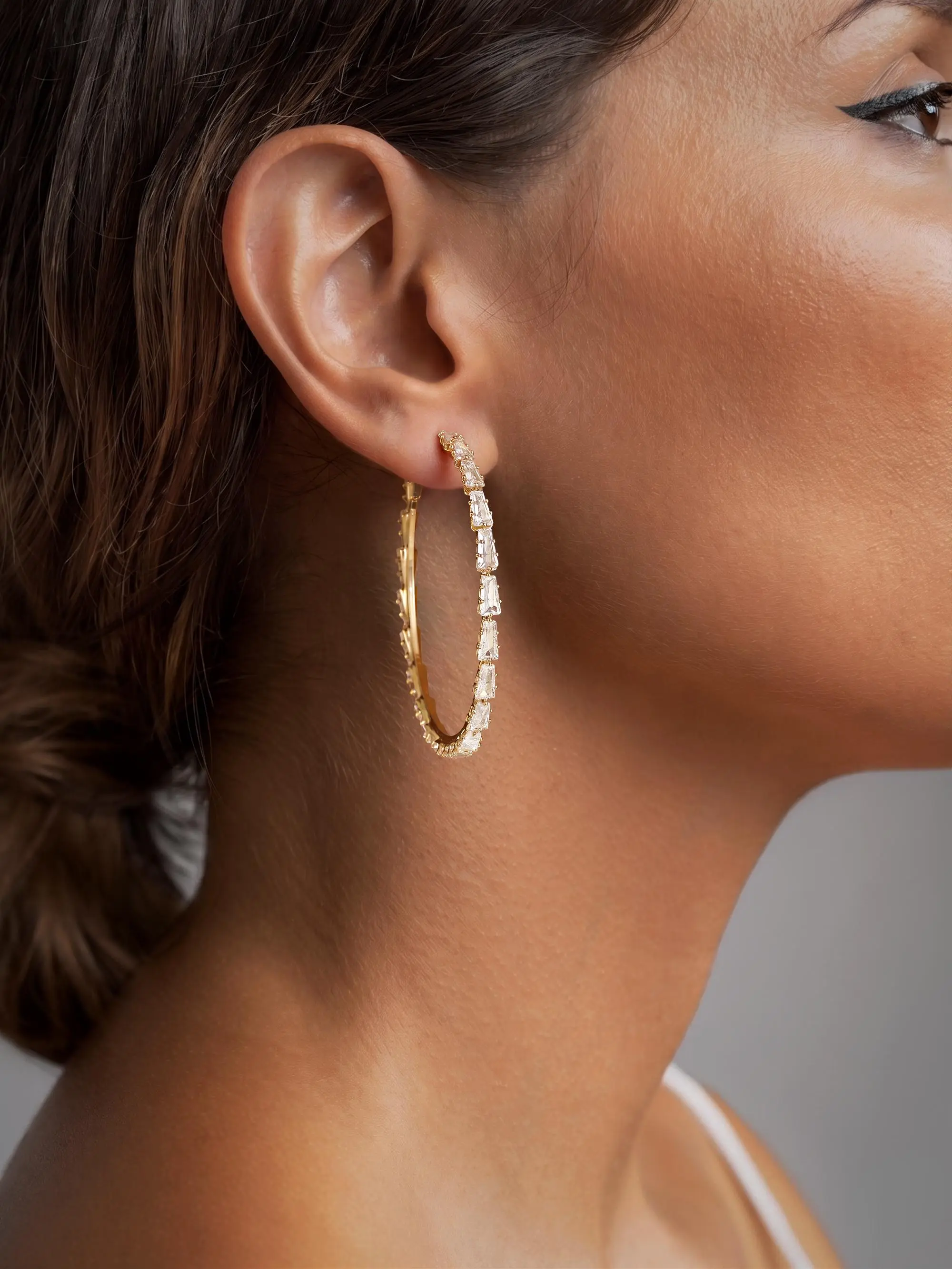Loyalove 14K Gold plated Gold T-Shaped Cubic Hoop Earrings For Women  With Zirconia Sensitive Ears Womens earring 1.57/1.96/2.36inch Fashionable Gift