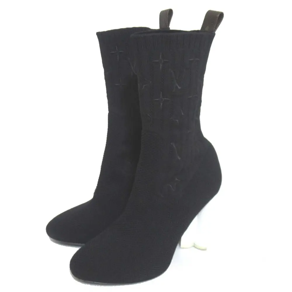 Pre-owned Louis Vuitton Cotton Small Leather Goods Silhouette Line Knit Ankle Boots