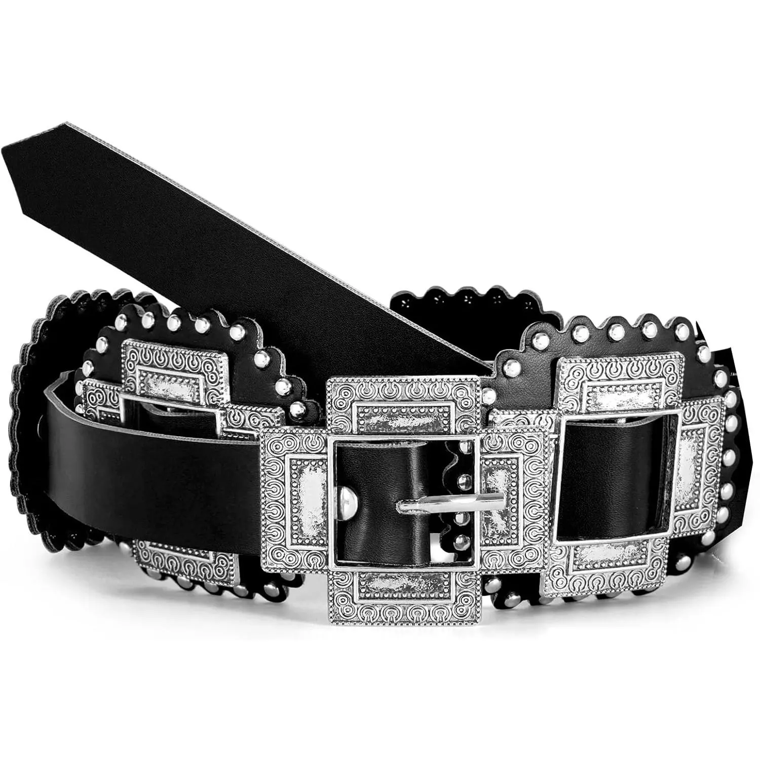 Women Western Concho Leather Belt Cowgirl Boho Belt Chunky for Dresses Concert Festival