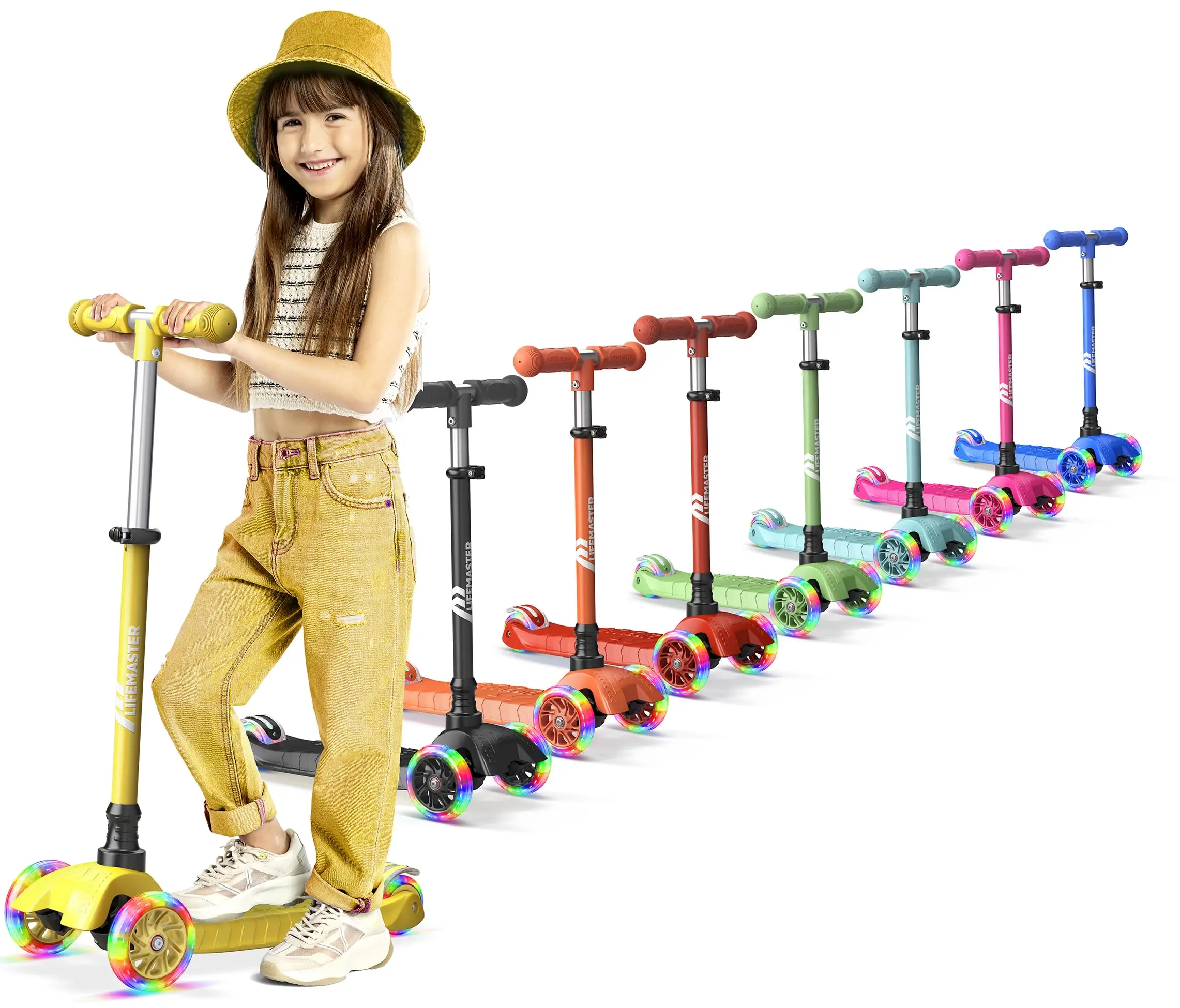 3 Wheel Kids Scooter with LED Light Up Wheels, Mini Toddler Scooter, 4 Height Adjustable Handlebar, Anti Slip Deck Ages 2+