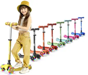 Lifemaster Mini 3-Wheel Kids Scooter with Multi-Color Wheel Lights – 4-Height Adjustable Handlebar, Wide Anti-Slip Deck, Child Safety Certified, Boys & Girls Ages 2+ Supports Up to 110 lbs - Yellow