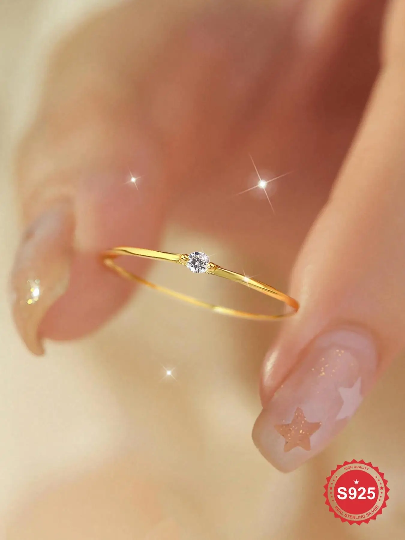 S925 Sterling Silver Minimalist Artificial Zircon Ring, 2024 New Style Fashion Accessories for Women & Girls, Trendy All-match & Exquisite Jewelry for