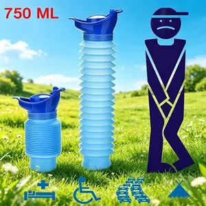 750ML Foldable Portable Urinal Bottle for Men & Women, Leakproof Retractable Emergency Pee Container, Expandable Travel Urine Cup for Car Traffic Jam, Camping Hiking, Bedridden Elderly, Wheelchair Patients & Outdoor Emergency Toilet Use