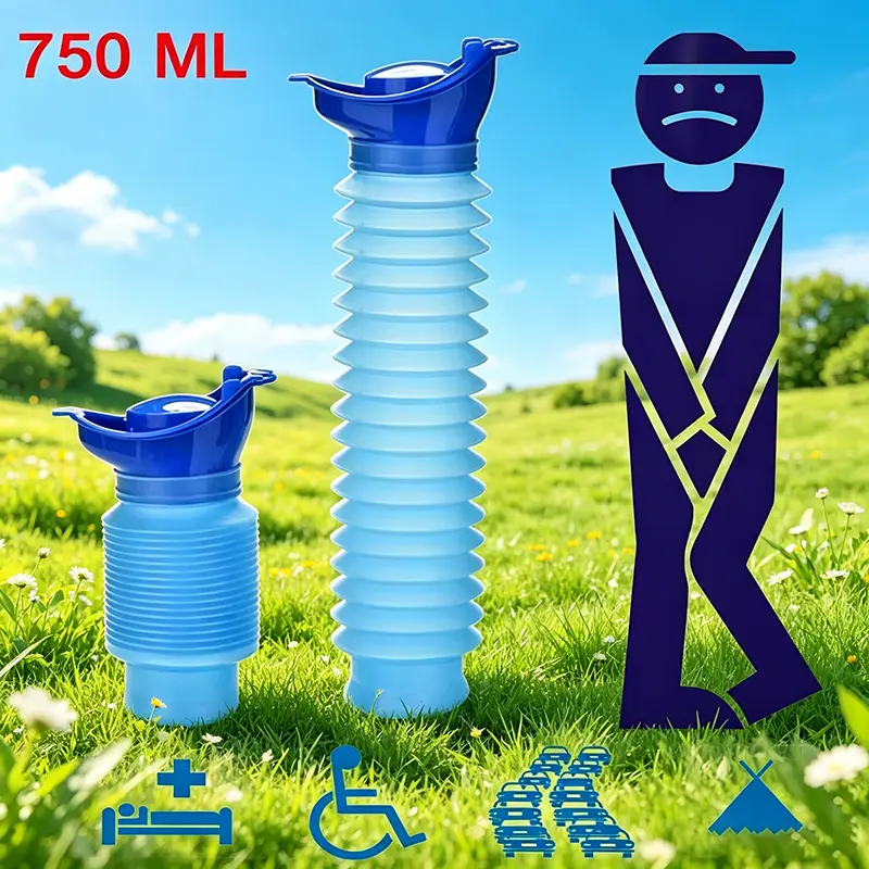 750ML Foldable Portable Urinal Bottle for Men & Women, Leakproof Retractable Emergency Pee Container, Expandable Travel Urine Cup for Car Traffic Jam, Camping Hiking, Bedridden Elderly, Wheelchair Patients & Outdoor Emergency Toilet Use