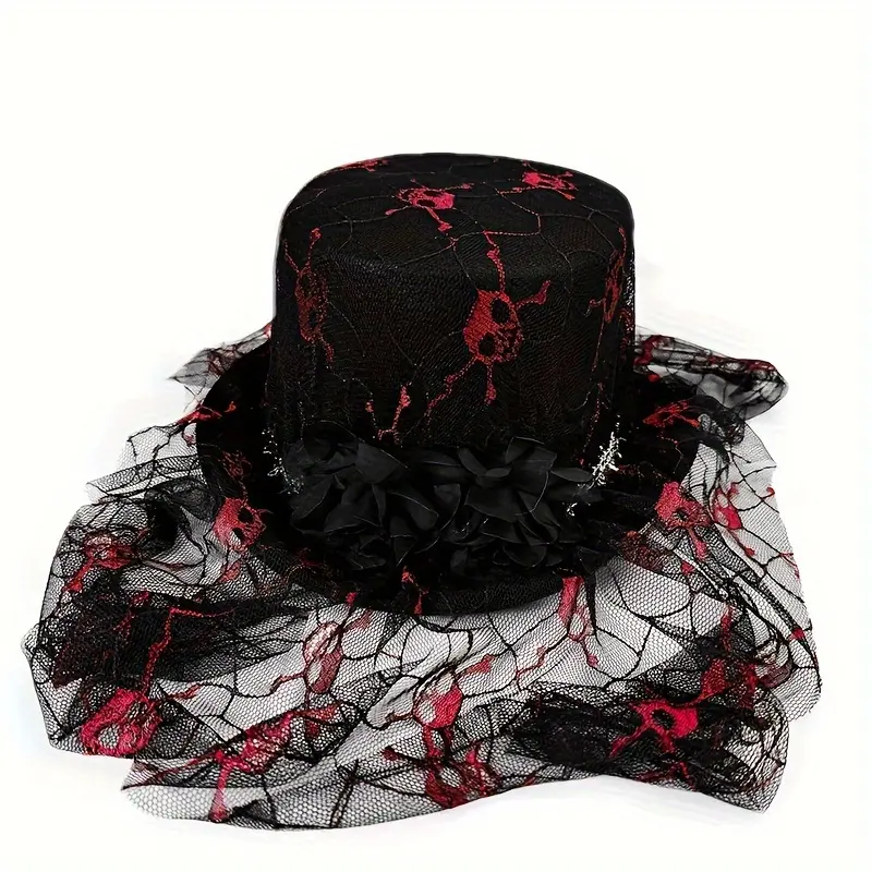 New Halloween Skull Lace Hat with Black Mesh Veil - Perfect for Halloween, Christmas Parties, and Holiday Celebrations Costume Party and Holiday Supplies