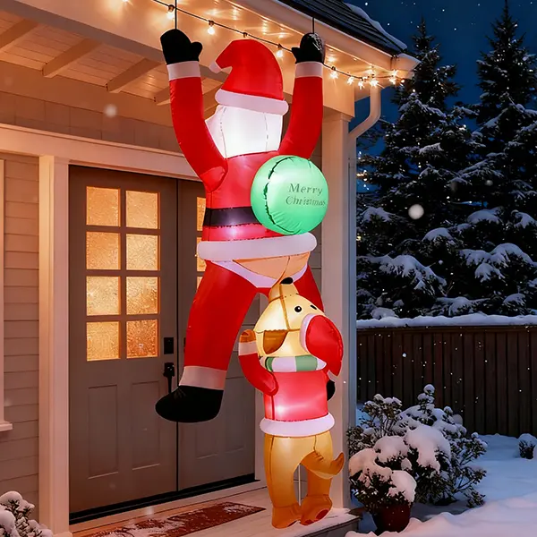 AMUNDO 6 FT PVC Christmas Inflatable Santa with Dog & Gift Bag, Auto-Inflates Fast, Built-in LED Glow Lights, Christmas Decor for Home, Holiday Home Outdoor Decor, Party Atmosphere Props, Window Eaves & Garden Yard Accent