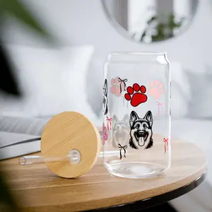 Valentines Day Sipper Glass 16oz, German Shepherd Drinkware