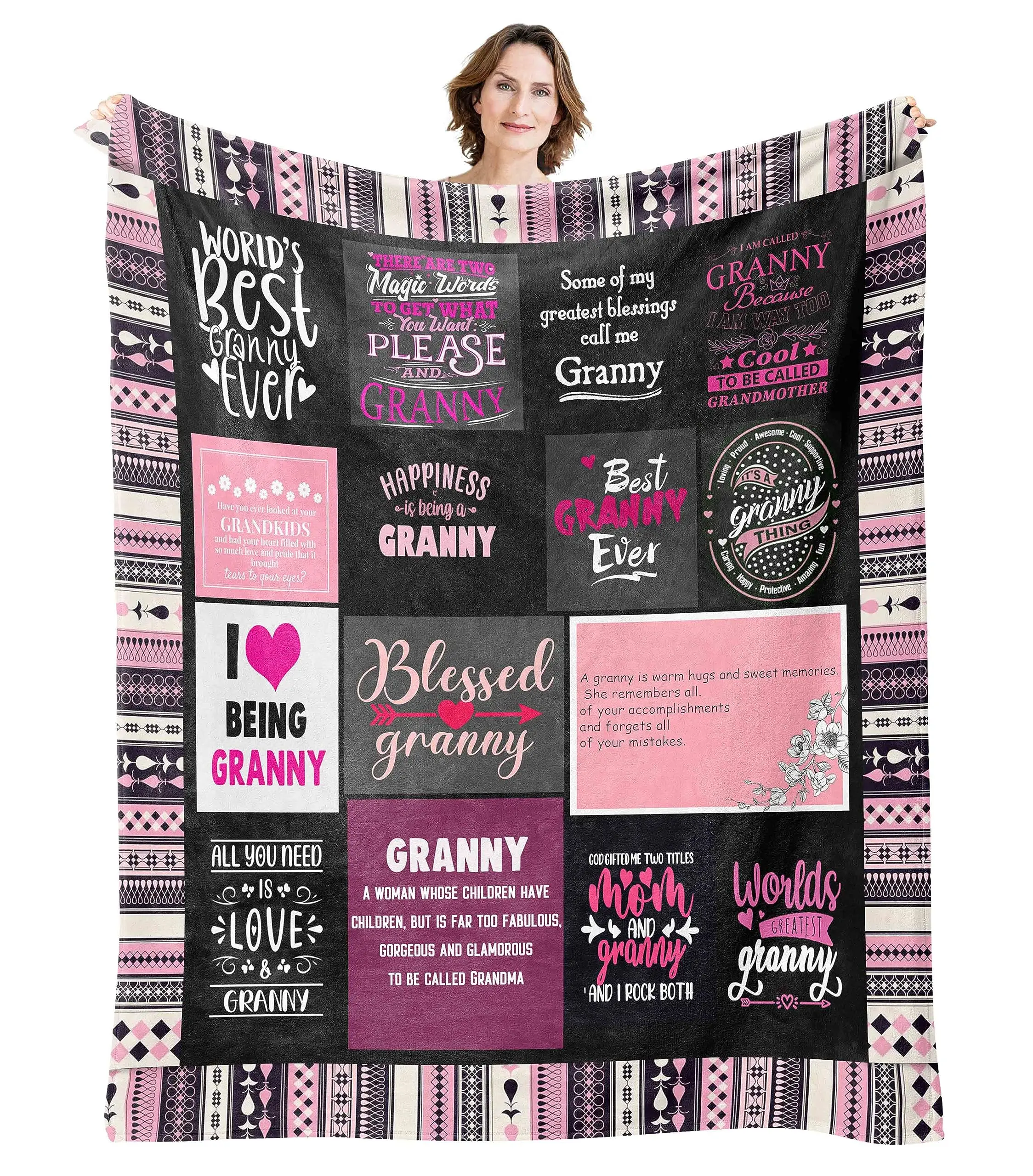 Fashionable Polyester Throw Blanket - Warm, Cuddly, Wrinkle Resistant, Customized Letters Option, 50”×60” Gift for Grandma from Grandchildren (Mother’s Day, Birthday), Fashionable Blanket, Modern
