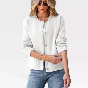 Womens Cardigan Sweaters Front Button Stripes Cardigan At Waist Long Sleeve Casual Sweater Jackets Soft Open Front Cardigan,White - L