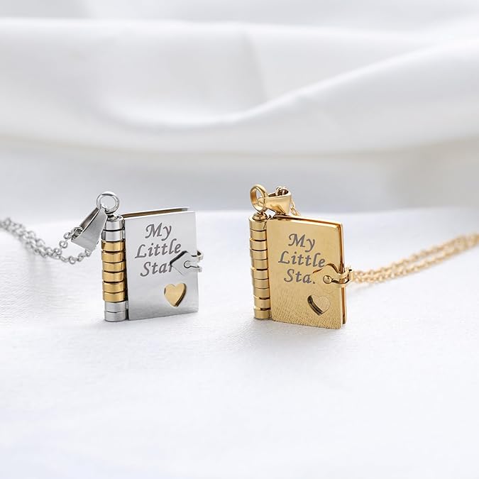 Best Mom Ever ​​Book Necklace—the perfect gift choice for Mother's Day.Featuring a charming book-style design,it is meticulously crafted from rust-resistant 316 titanium steel—an ideal gift for Mom,a daughter or a loved one.Perfect Gift for Mother's Day