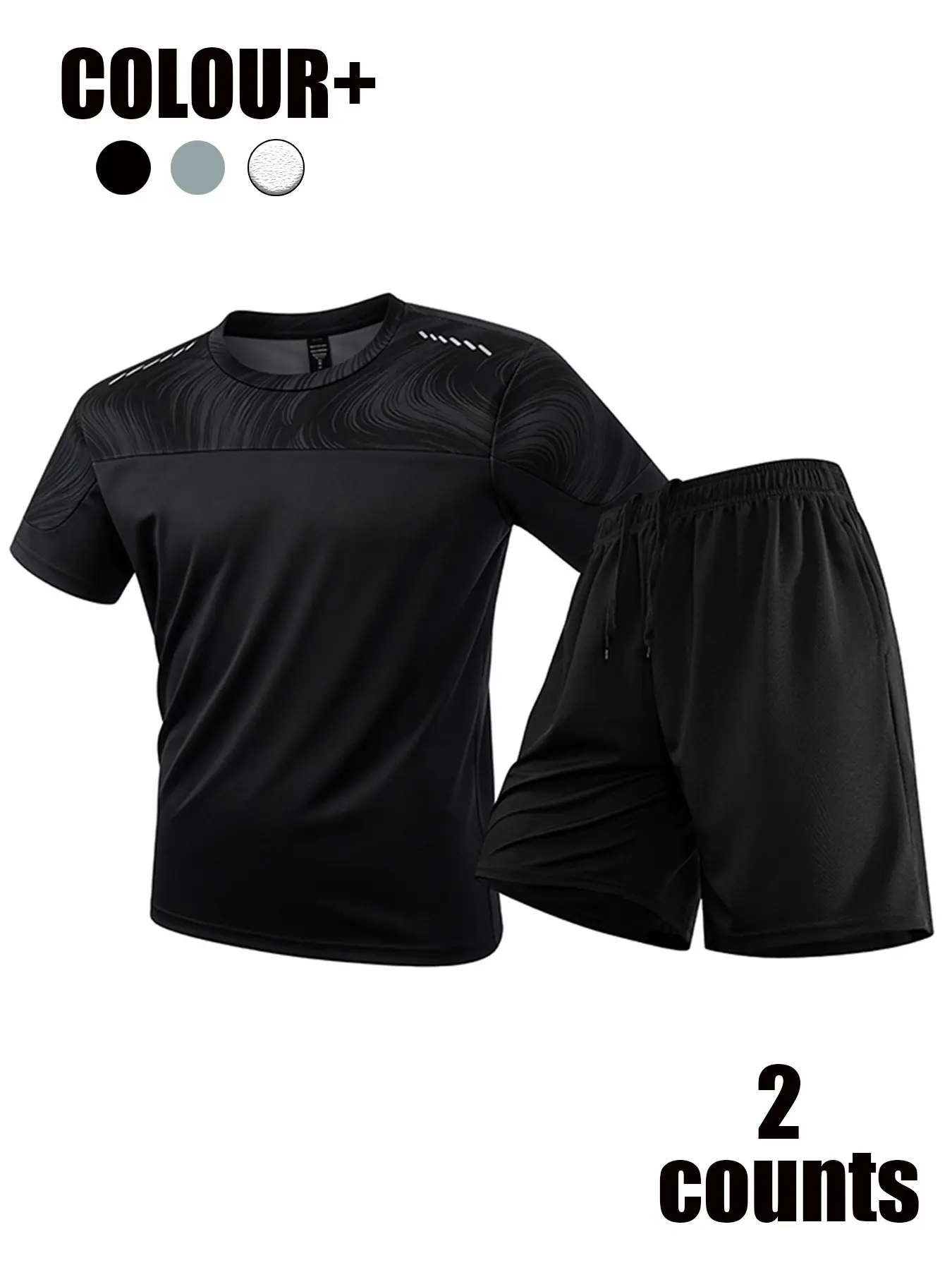 Men's Short Sleeve Sports Set, Quick-Dry Clothing, Gingham Pattern, Fitted, Above the Knee, Casual Style, Running Fitness, Quick Dry Activewear