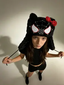 Autumn Winter Fashion Beanie Hat, Warm Cartoon Embroidery Pattern, Unisex Fitted Plush Cap, Street Style, Fall & Winter