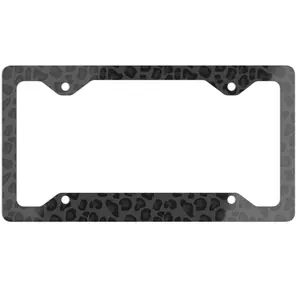 Gray Leopard License Plate Frame, Black and Grey Cheetah Car Decor, Luxury Animal Print Car Accessories for Women, Neutral Aesthetic Gift for Her