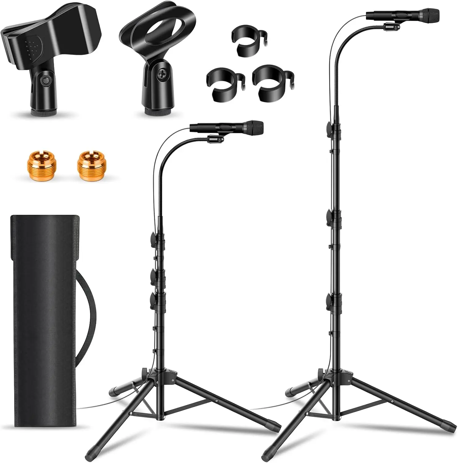 2 Pack Mic Stand Gooseneck Microphone Boom Stand for Singing Height Adjustable from 24 to 67 with 2 Mic Clips for Adults and  Singing Lecture Stage