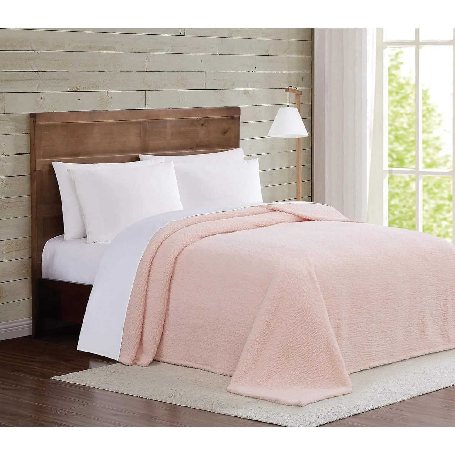 Modern Stain-Resistant Marshmallow Sherpa Blanket - Full/Queen Size, Blush Pink, Ivory, Mustard, Olive Green Options, All-Seasons Bedding Throw, Durable, Machine Wash