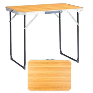 NEWZOME Aluminum Camping Folding Table Wood Grain Color Portable Outdoor Picnic Table Lightweight Rust-Resistant Easy Setup Small Utility Table for BBQ Hiking Patio Travel Indoor Outdoor Use
