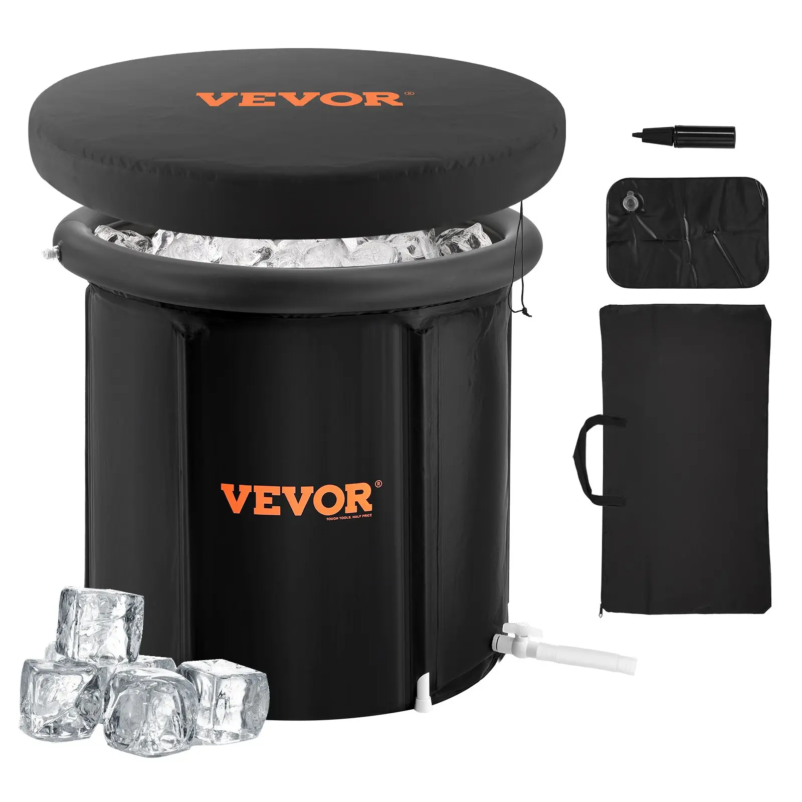 【DealsForYouDays】VEVOR Ice Bath Tub, Cold Water Therapy Plunge Tub for Athletes, Portable Outdoor Ice Barrel Plunge Pool for Recovery, 90 Gal Inflatable Folding Bathtub with Cover, Home Ice Pod for Adult, 32Lx30H