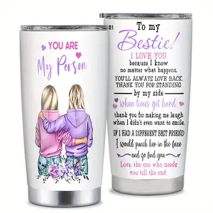 1pc 20oz To My for Bestie Themed Water Bottle Cup Stainless Steel Coffee Cup with Lid for Bestie Friendship Gift for Best Friend Women Work for Bestie A Perfect Gift for Soul Sister Gift on Christmas Birthday
