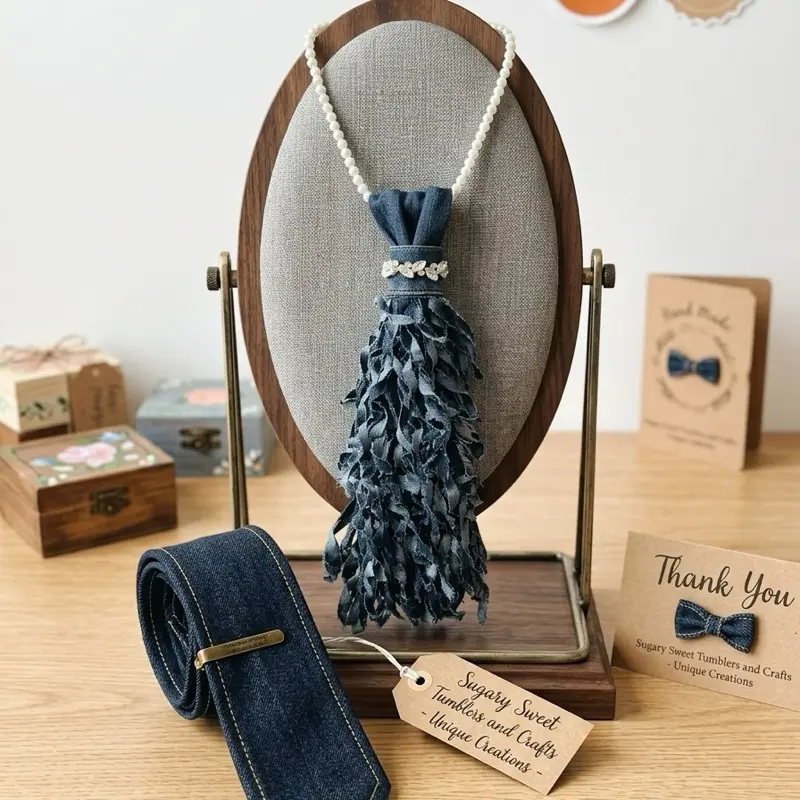 Women's Denim Tassel Necktie