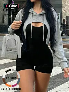 Women's Short Hooded Sweatshirt, Casual Loose-Fit Pullover, All Seasons Wear, Versatile Layering Piece