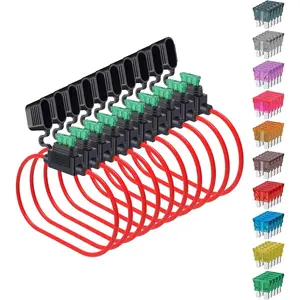 14 Gauge Fuse Holder ATC/ATO,  10 Packs in-Line Automotive Blade Fuse Holder with 50PCS Standard Car Fuses, 1A 2A 3A 4A 5A 7.5A 10A 15A 20A 30A Automotive Replacement Fuses