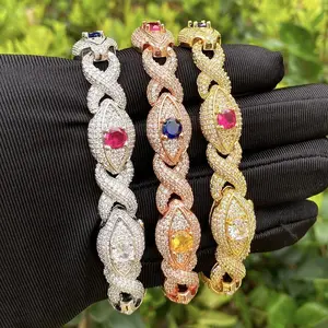 18K Gold Vacuum Plated Copper with 5A+ Sri Lanka Colorful Zircon Horus Eyes Bracelet Miami Italy Mexico & Micro Inspired for Women & Men Luxury Jewelry,Daily Wear,Casual Gift Hip Hop, StyleTikTokShopBlackFriday