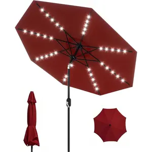 Patio Umbrella with Lights, 8 Ribs Outdoor Market Table Umbrella for Pool, Deck, Backyard (Red, 10 ft)