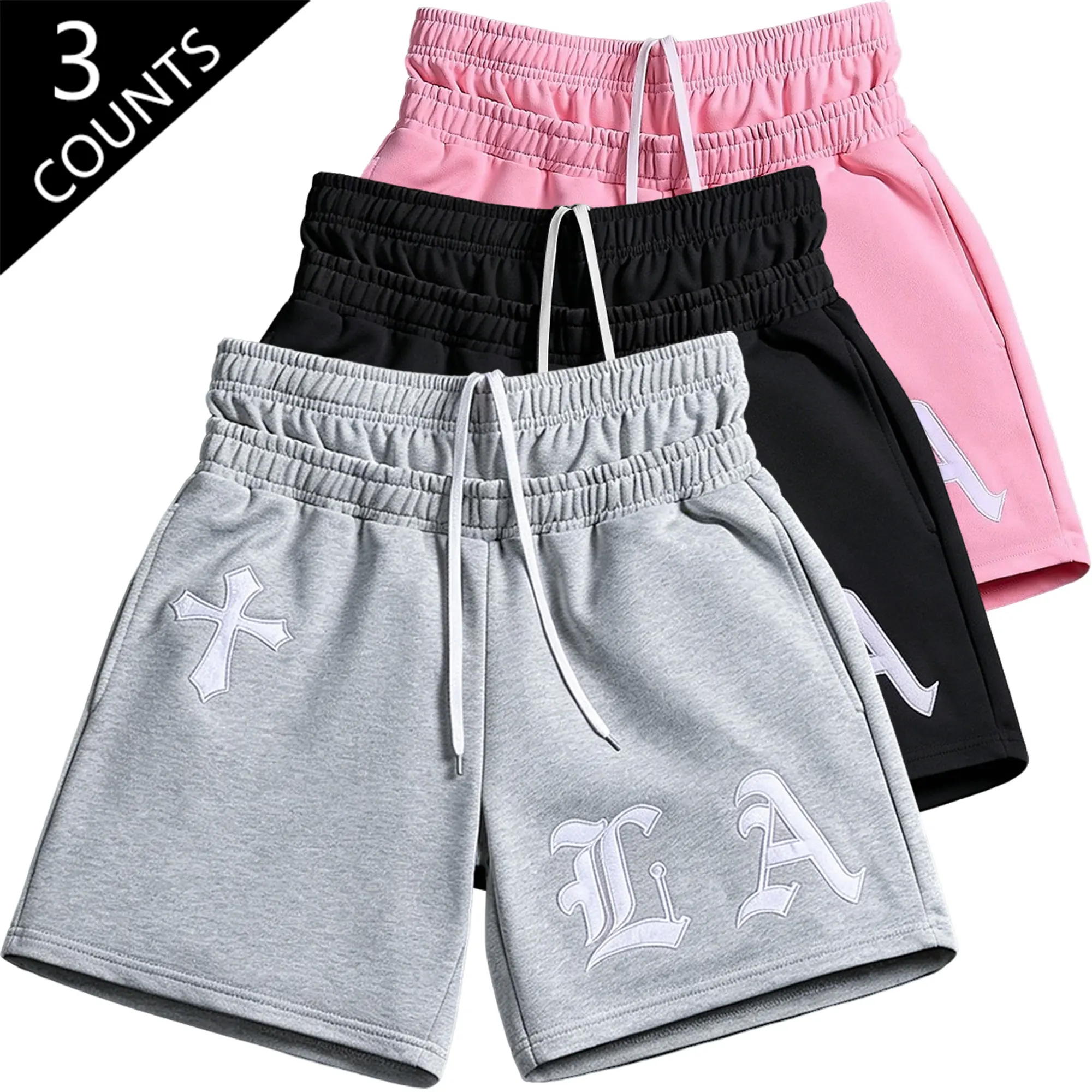 Y2K Cross Print Athletic Shorts — Unisex High-Waist Drawstring Street Style Shorts for Summer Casual Fitness
