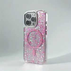 Sparkling Glam iPhone Case with Glitter Design, Compatible with MagSafe & Wireless Charging for iPhone  17, 16, 15, 14, 13, 12 Pro Max Plus Air